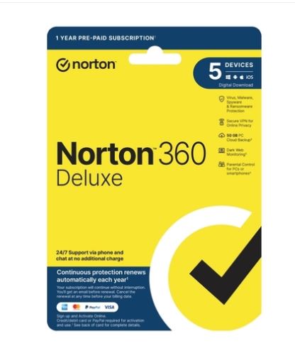 Norton 360 Deluxe Protection 1 User 5 Devices 1 Year