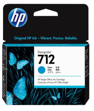 HP #712 29ml Cyan Ink Cartridge 3ED67A